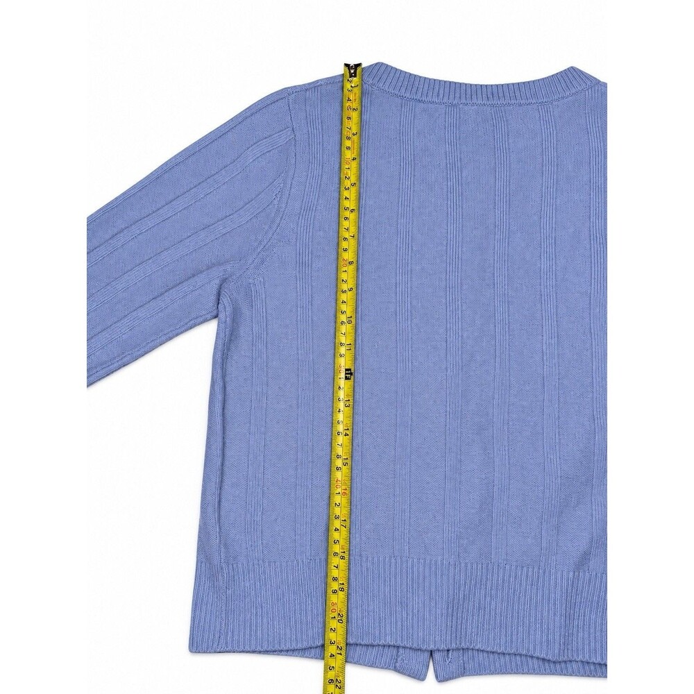 Reformation Blue 100% Merino Wool Ribbed Crewneck Cardigan Sweater M - Picture 6 of 6